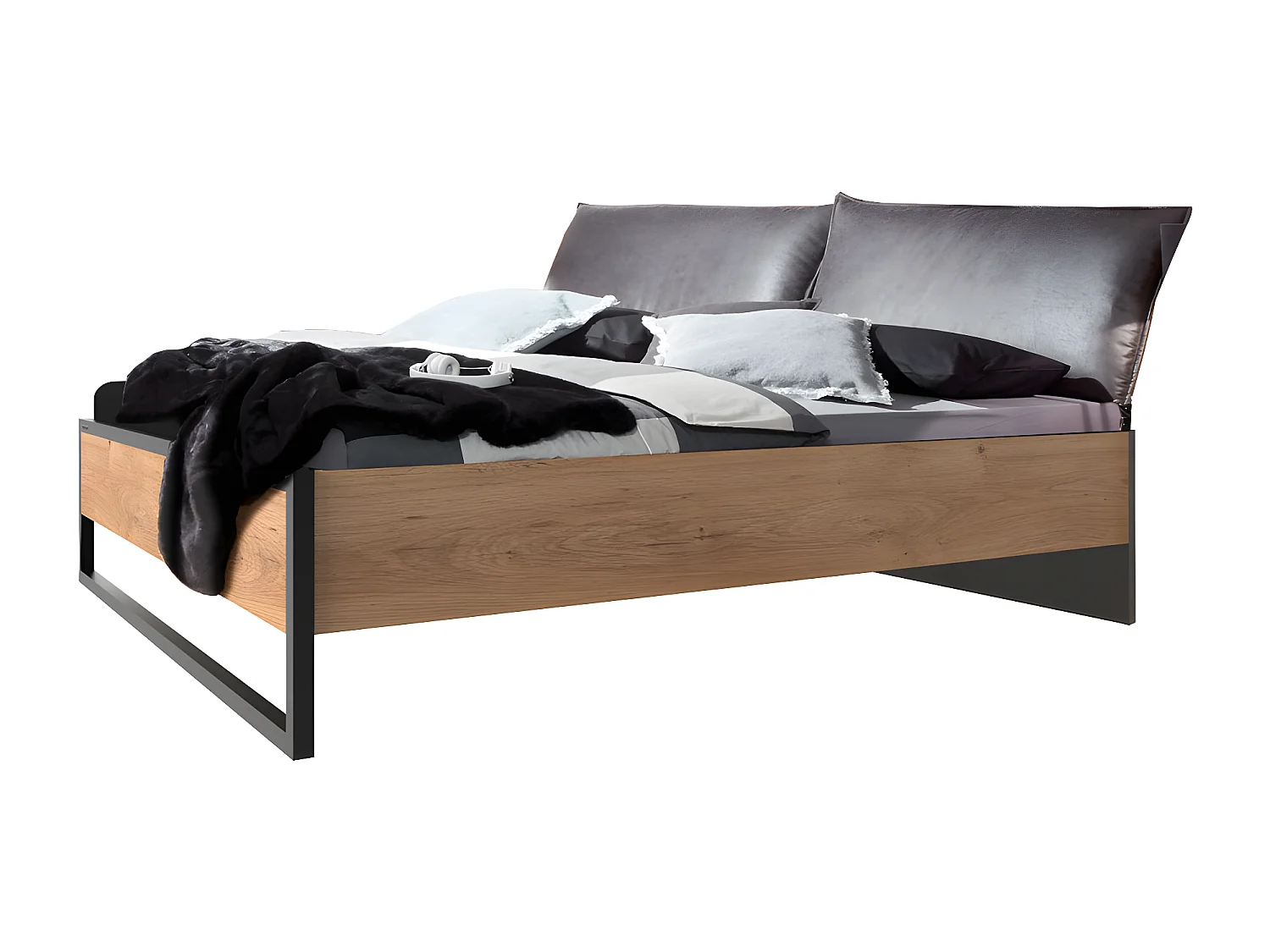 Ensemble chambre adulte complète Imitation chêne poutre, rechampis raw steel - 180 x 200 cm