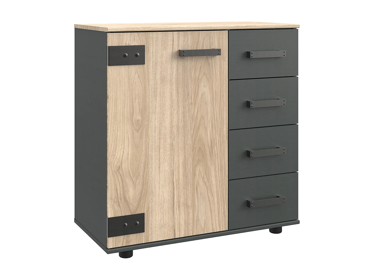 Chambre à coucher complète adulte (lit 180x200cm + 2chevets+commode+armoire) coloris chêne