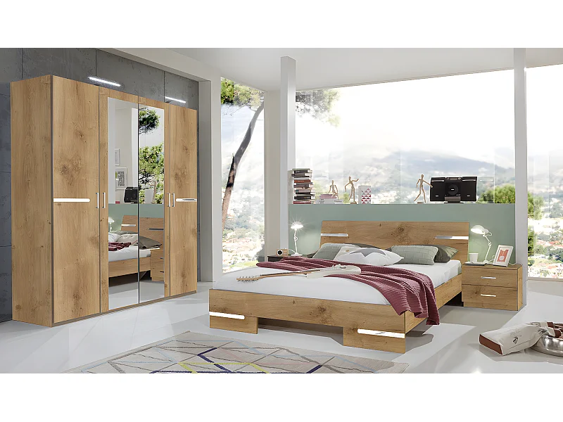 Chambre à coucher complète adulte (lit 160x200 cm + 2 chevets + armoire)