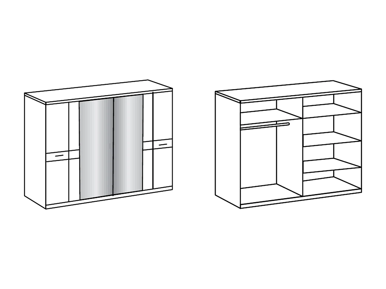 Chambre adulte complète, imitation chêne, rechampis verre blanc + chrome - 180 x 200 cm