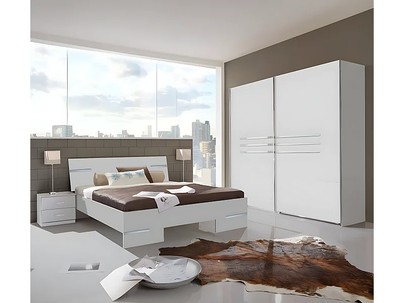 Chambre adulte coloris blanc en panneaux de particules - 160 X 200 cm