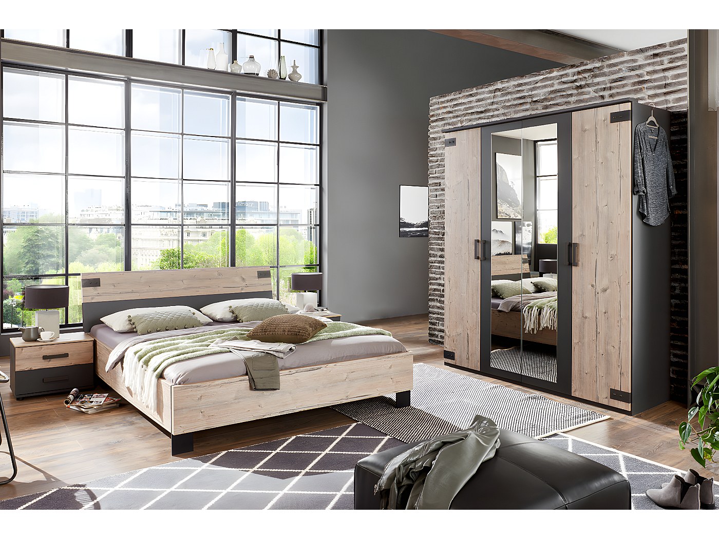 Chambre à coucher complète adulte (lit 140x200cm + 2 chevets + armoire ...