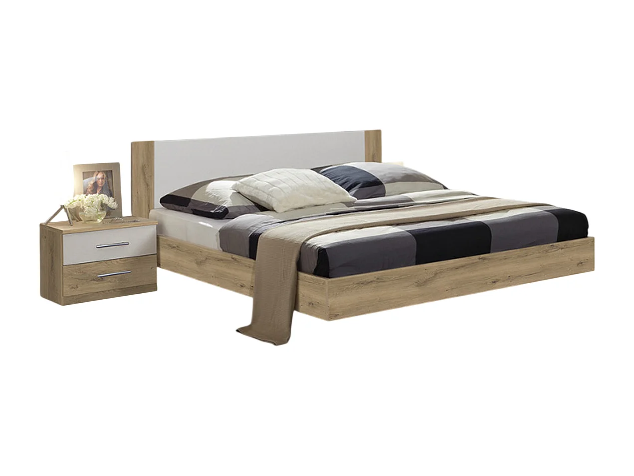 Chambre adulte 160 X 200 cm imitation chêne poutre/blanc