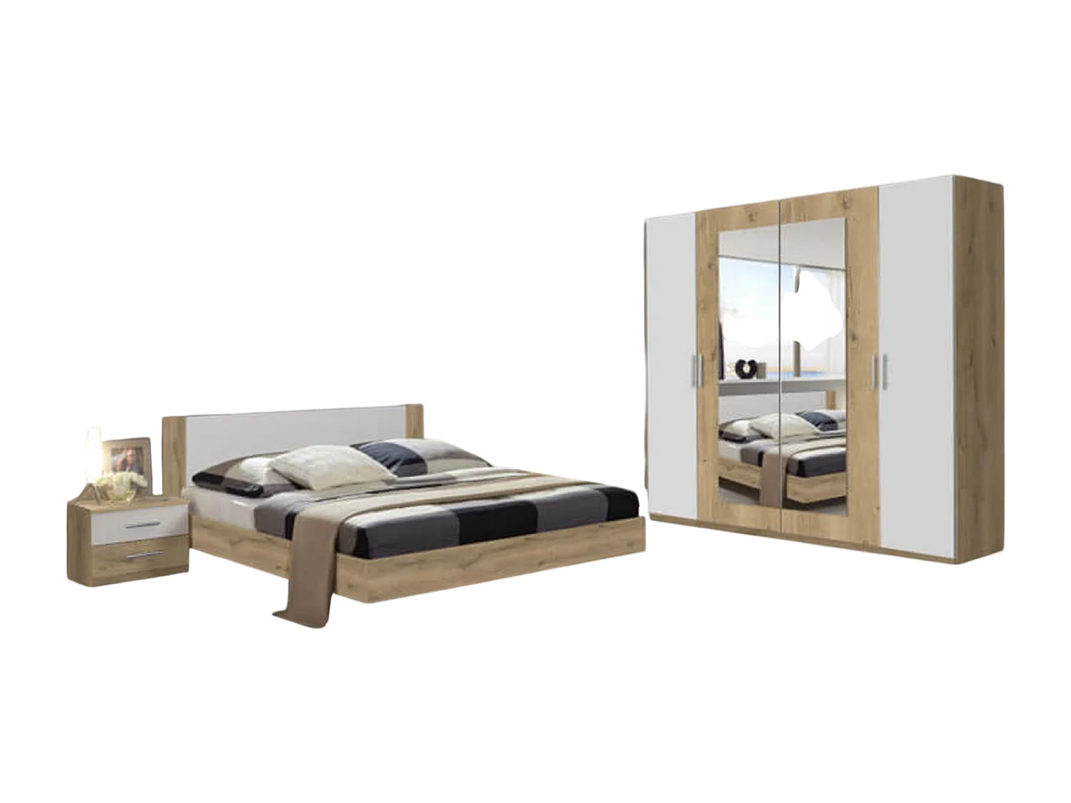 Chambre à coucher complète adulte (lit 180x200 cm + 2 chevets + armoire)