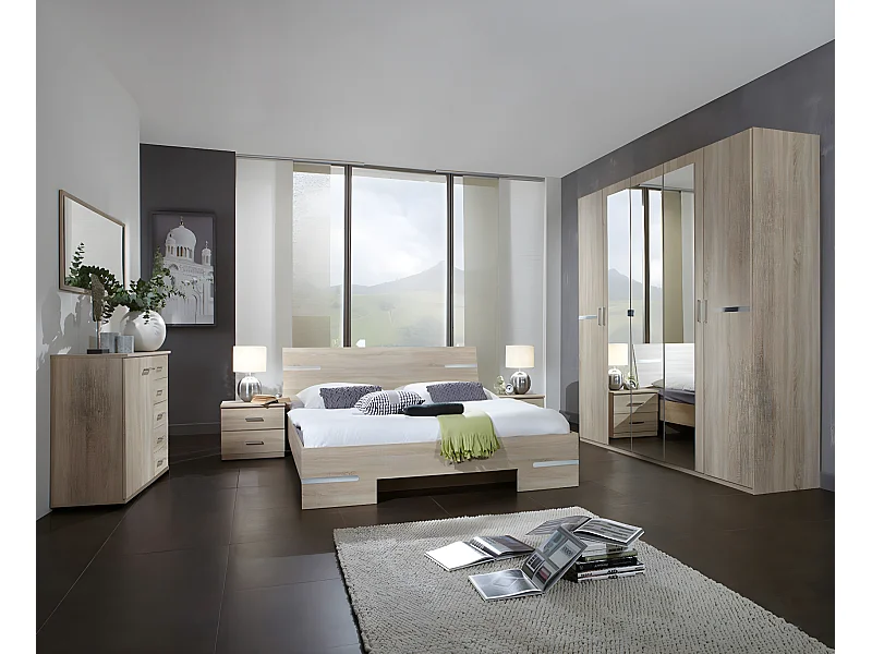 Chambre adulte imitation chêne en panneaux de particules - 180 X 200 cm