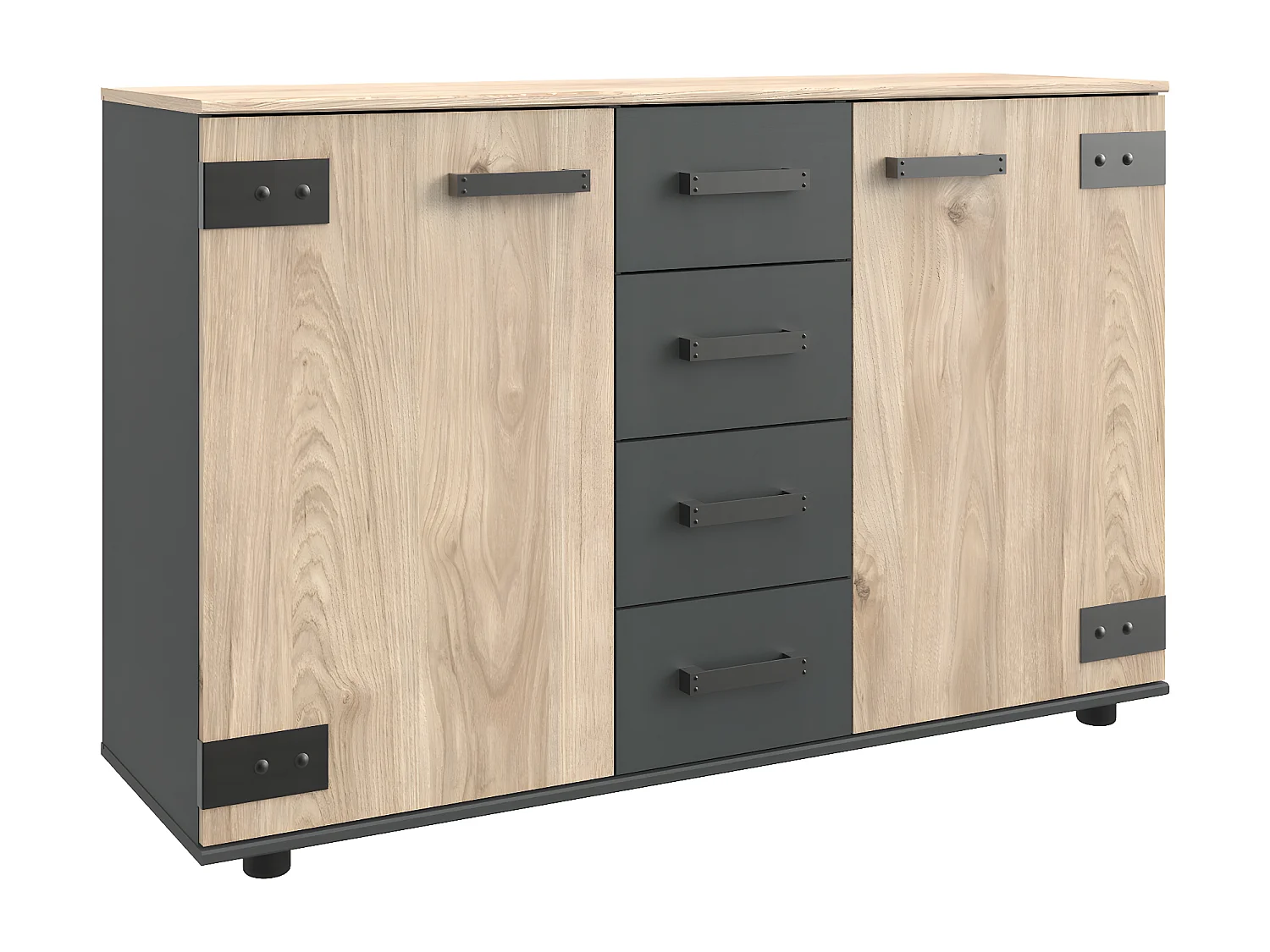 Chambre à coucher complète adulte (lit 180x200 cm + 2chevets+commode+armoire) coloris chêne