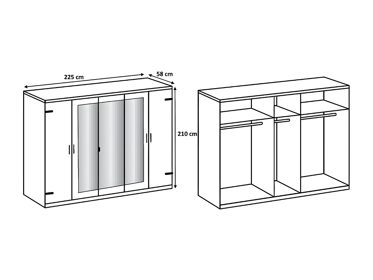 Chambre à coucher complète adulte (lit 180x200 cm + 2chevets+commode+armoire) coloris chêne