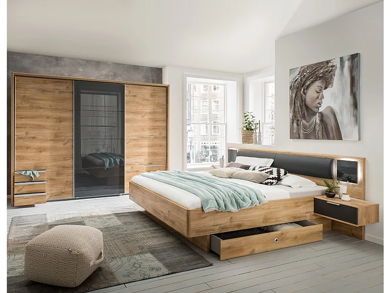 Ensemble chambre adulte Imitation chêne poutre - 180 x 200 cm