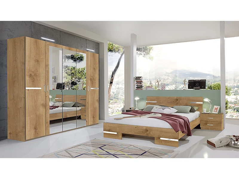 Chambre à coucher complète adulte (lit 180x200 cm + 2 chevets + armoire)