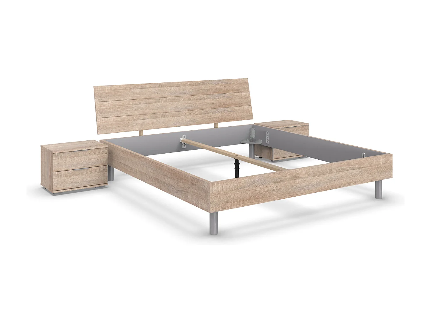 Chambre à coucher complète adulte ( lit adulte + 2 chevets ) coloris imitation chêne