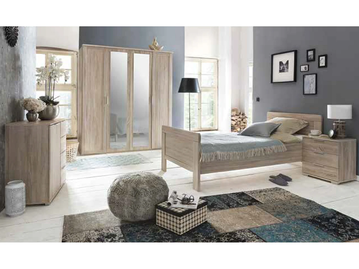 Chambre à coucher enfant complète, imitation chêne - Dim : 90 x 200 cm