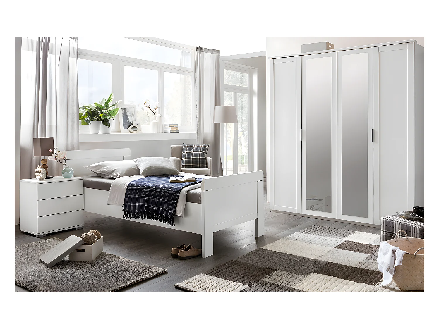 Chambre à coucher complète enfant (lit 90x200cm + armoire + chevet + commode) coloris blanc