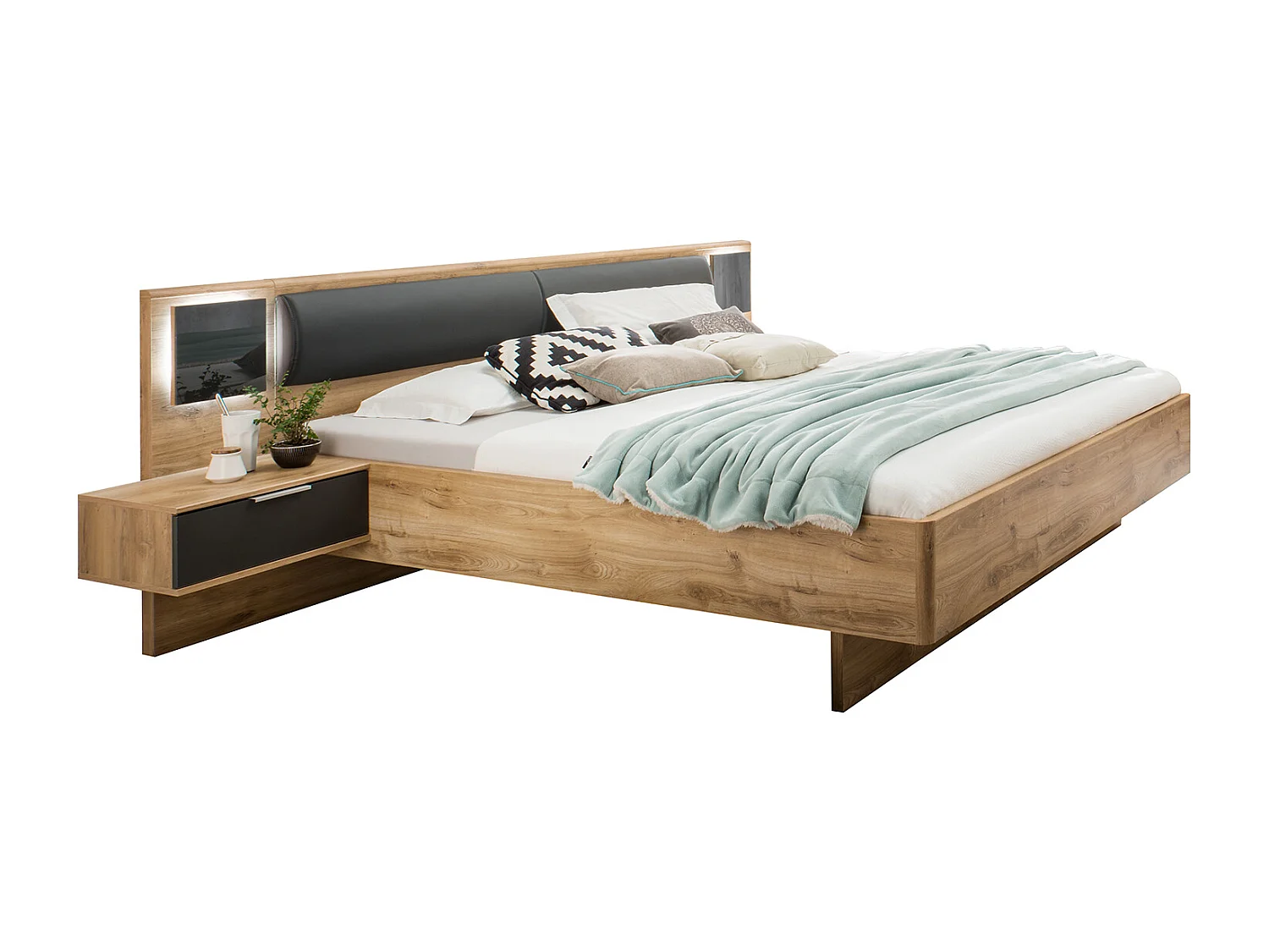 Chambre à coucher complète adulte (lit 180x200 cm + 2 chevets + 2 tiroirs + armoire + commode)