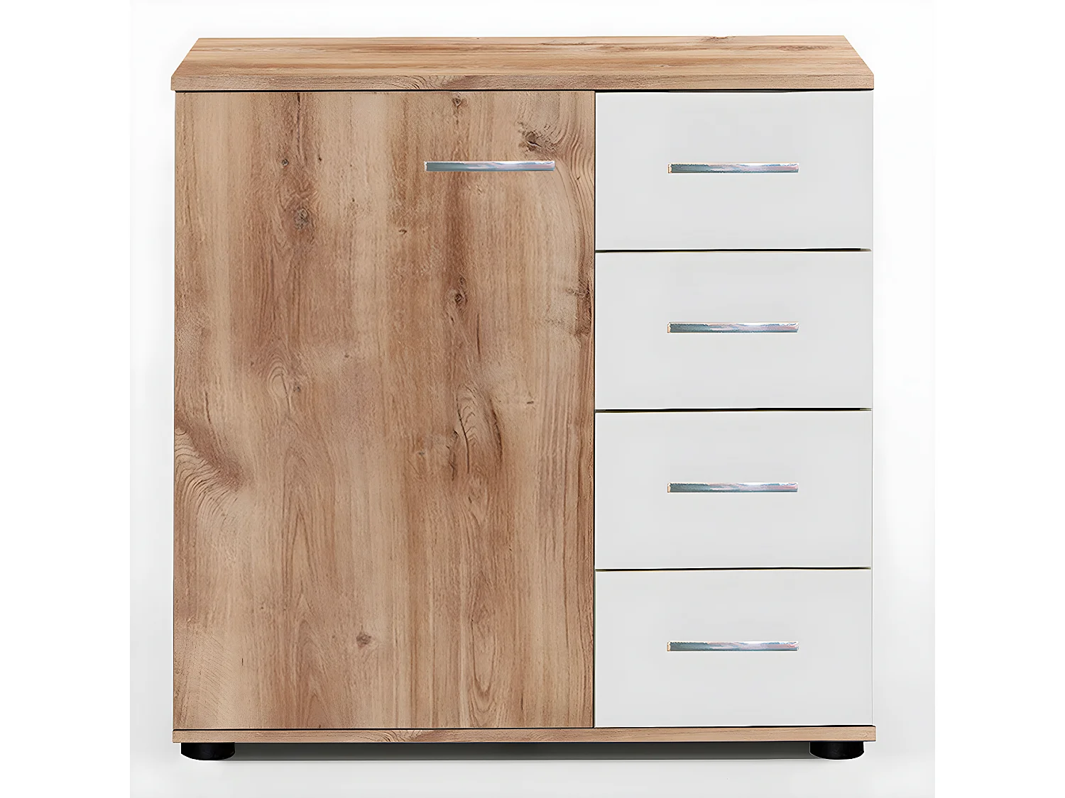 Chambre à coucher en panneaux de particules imitation chêne poutre/blanc/chrome - 180 X 200 cm