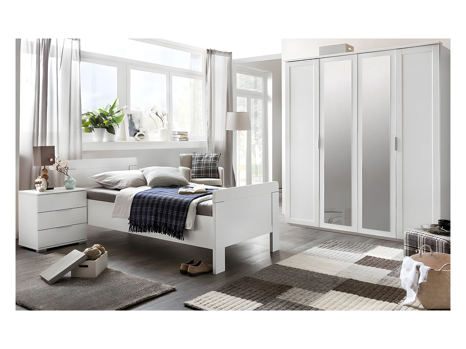 Chambre à coucher complète enfant (lit 90x200cm + armoire + chevet) coloris blanc