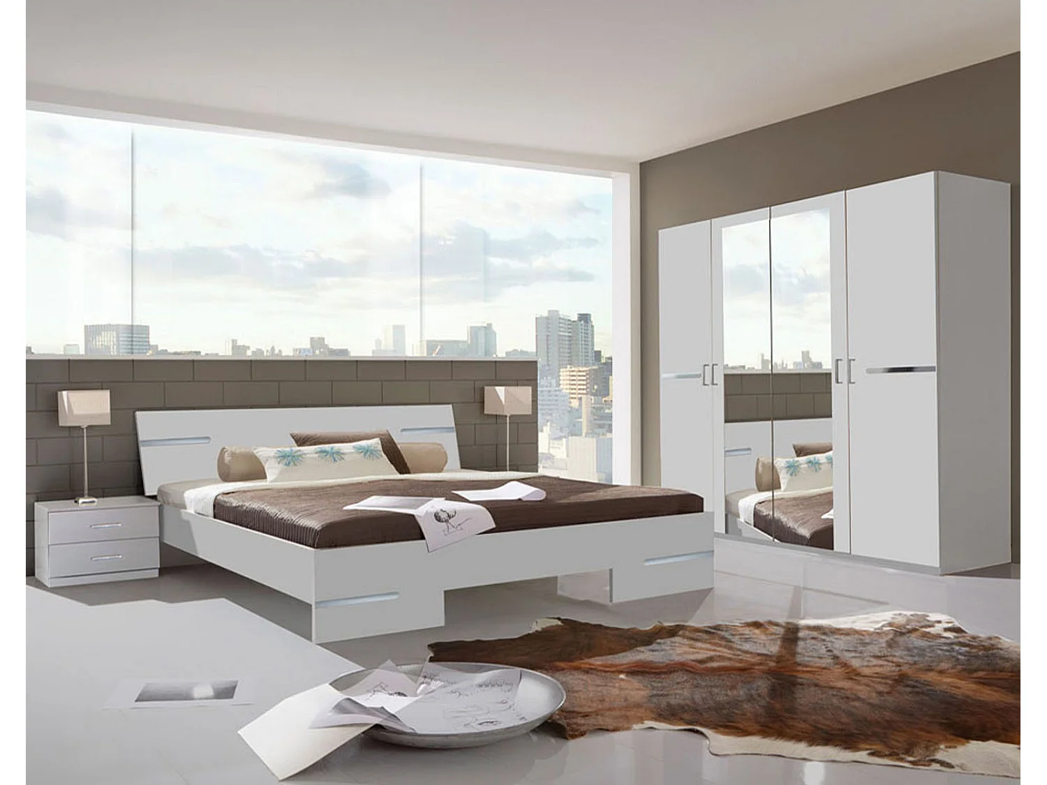 Chambre adulte en panneaux de particules coloris blanc - 140 X 200 cm