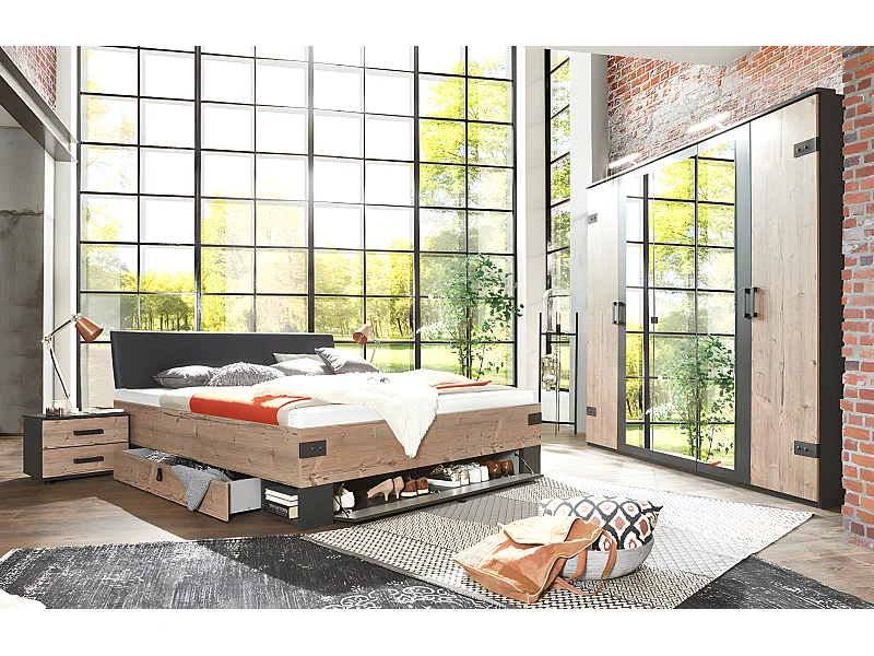 Chambre à coucher complète adulte (lit 160x200cm + 2 chevets + armoire)