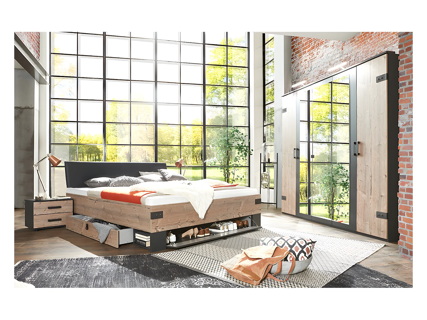 Chambre à coucher complète adulte (lit 160x200cm + 2 chevets + armoire)