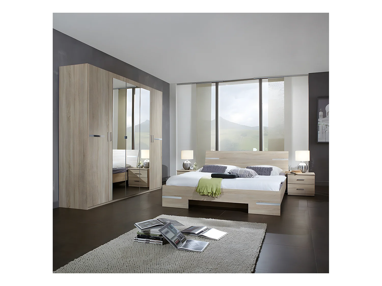 Chambre adulte en panneaux de particules imitation chêne - 180 X 200 cm