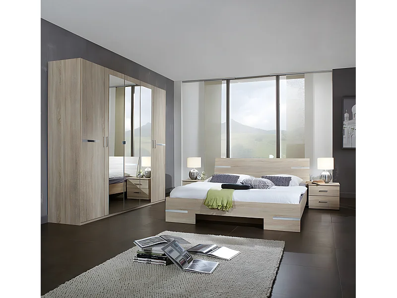 Chambre adulte en panneaux de particules imitation chêne - 180 X 200 cm