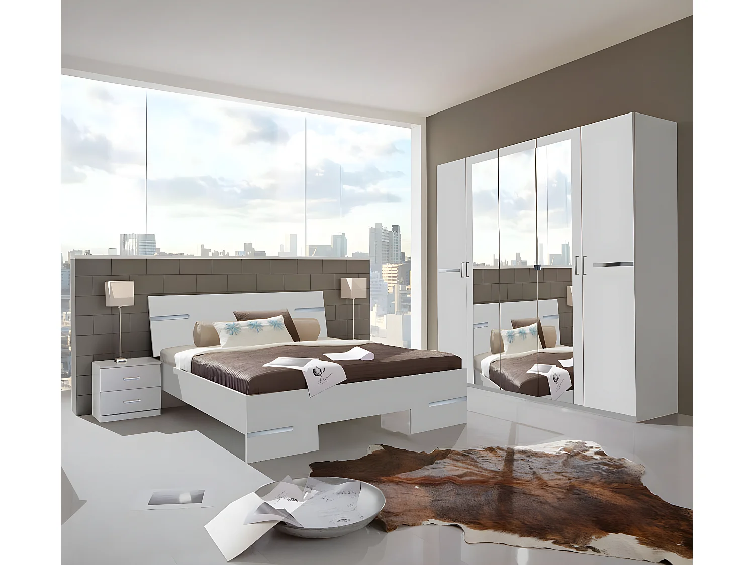 Chambre adulte en panneaux de particules coloris blanc - Dim 180 X 200 cm