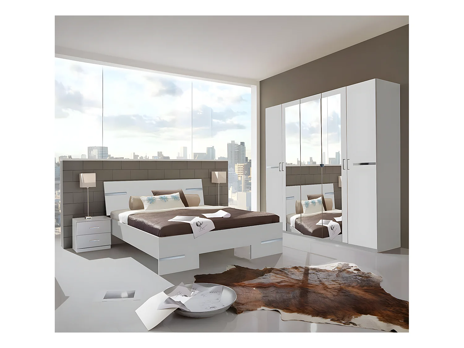 Chambre adulte en panneaux de particules coloris blanc - Dim 180 X 200 cm