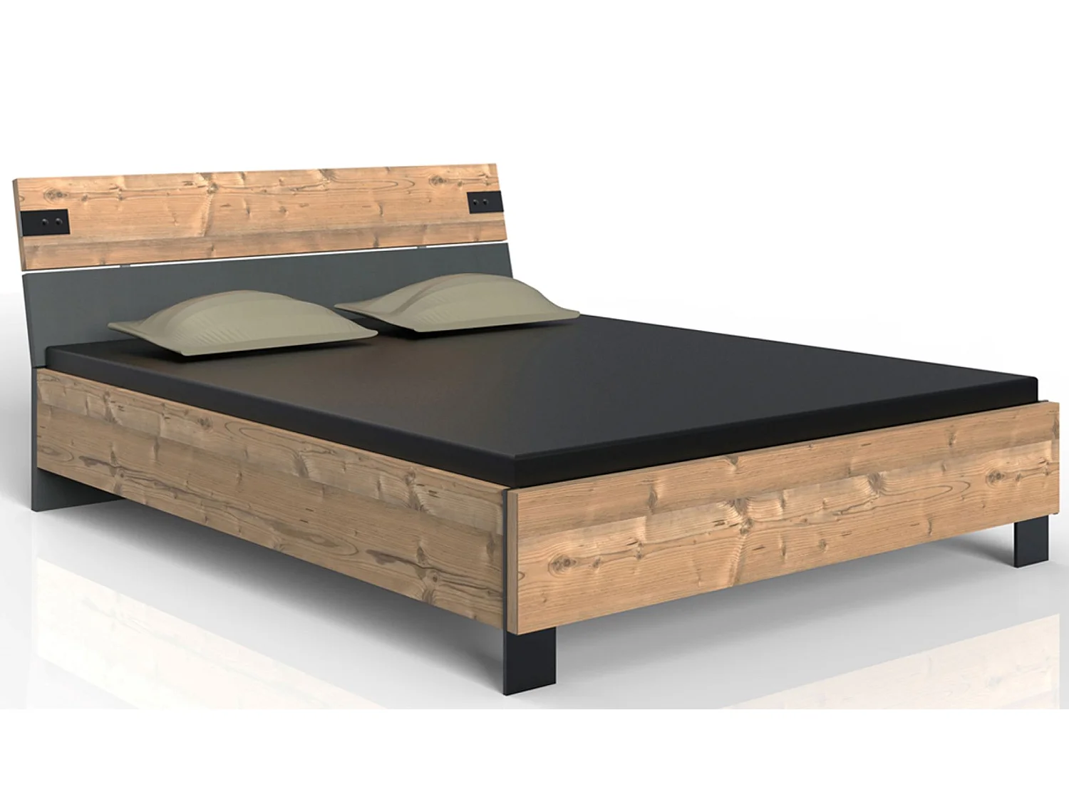 Chambre à coucher complète adulte (lit 180x200 cm + 2 chevets + armoire), coloris chêne