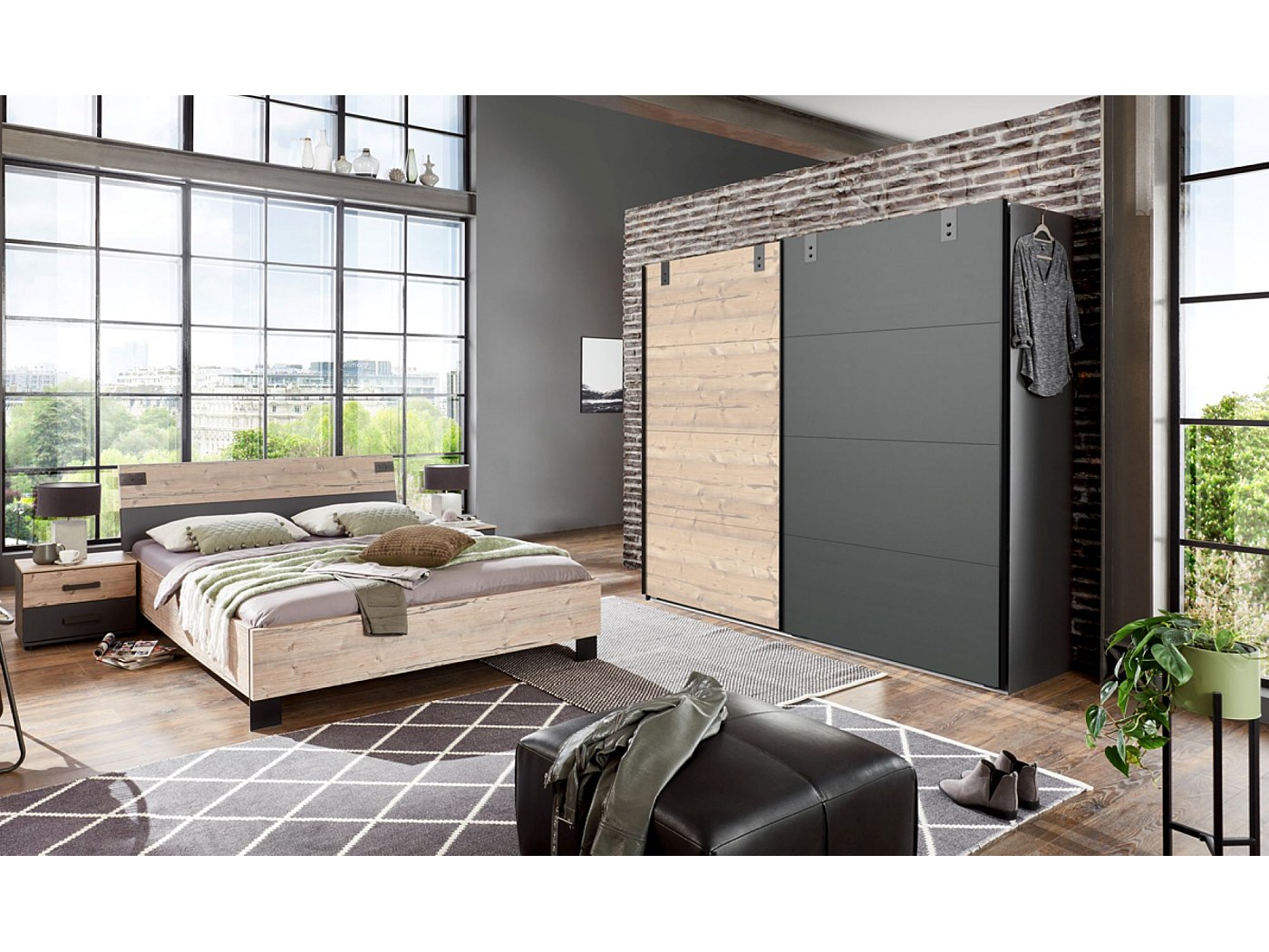 Chambre à coucher complète adulte (lit 180x200 cm + 2 chevets + armoire ...