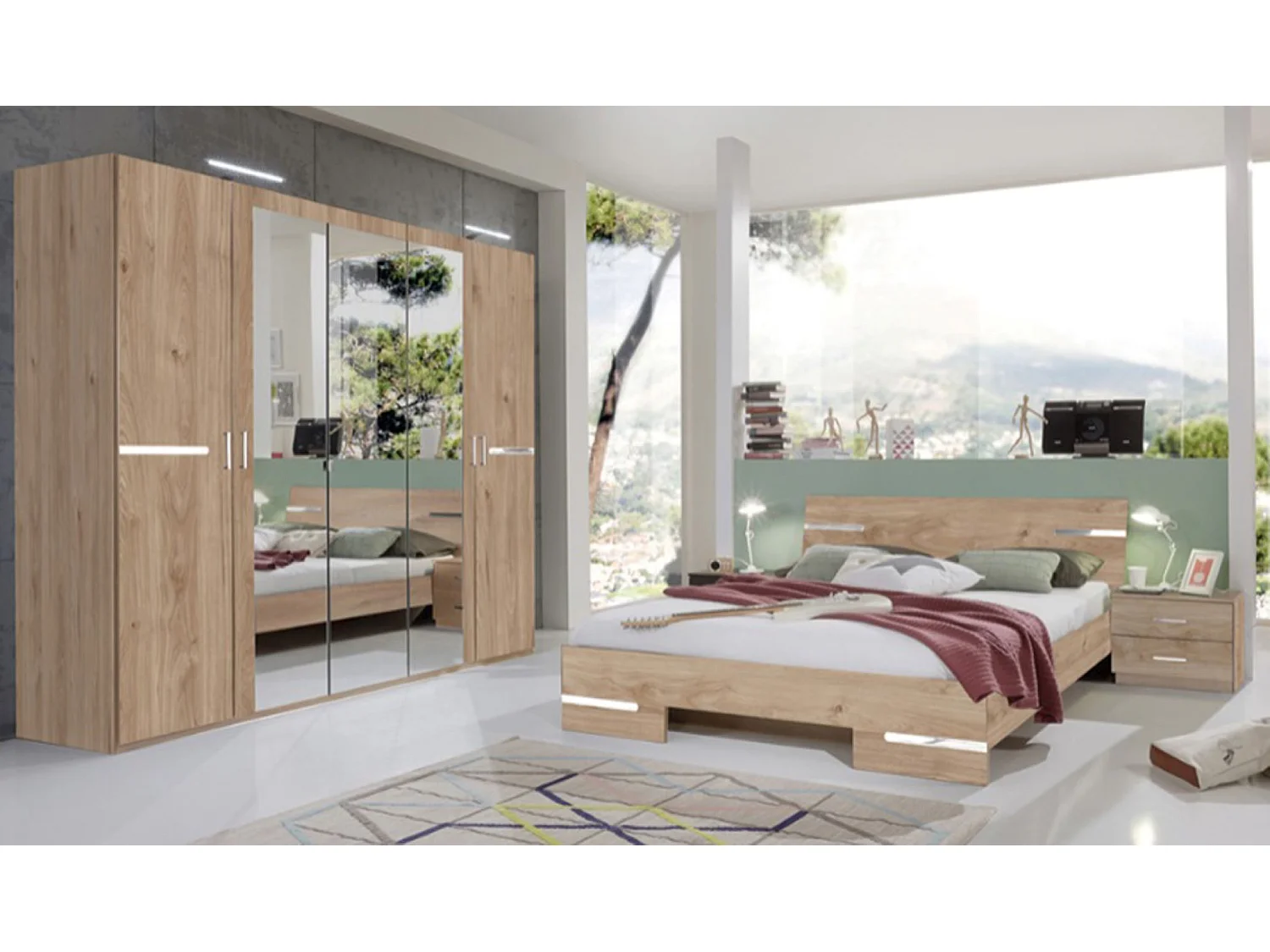 Chambre à coucher complète adulte (lit 160x200 cm + 2 chevets + armoire)