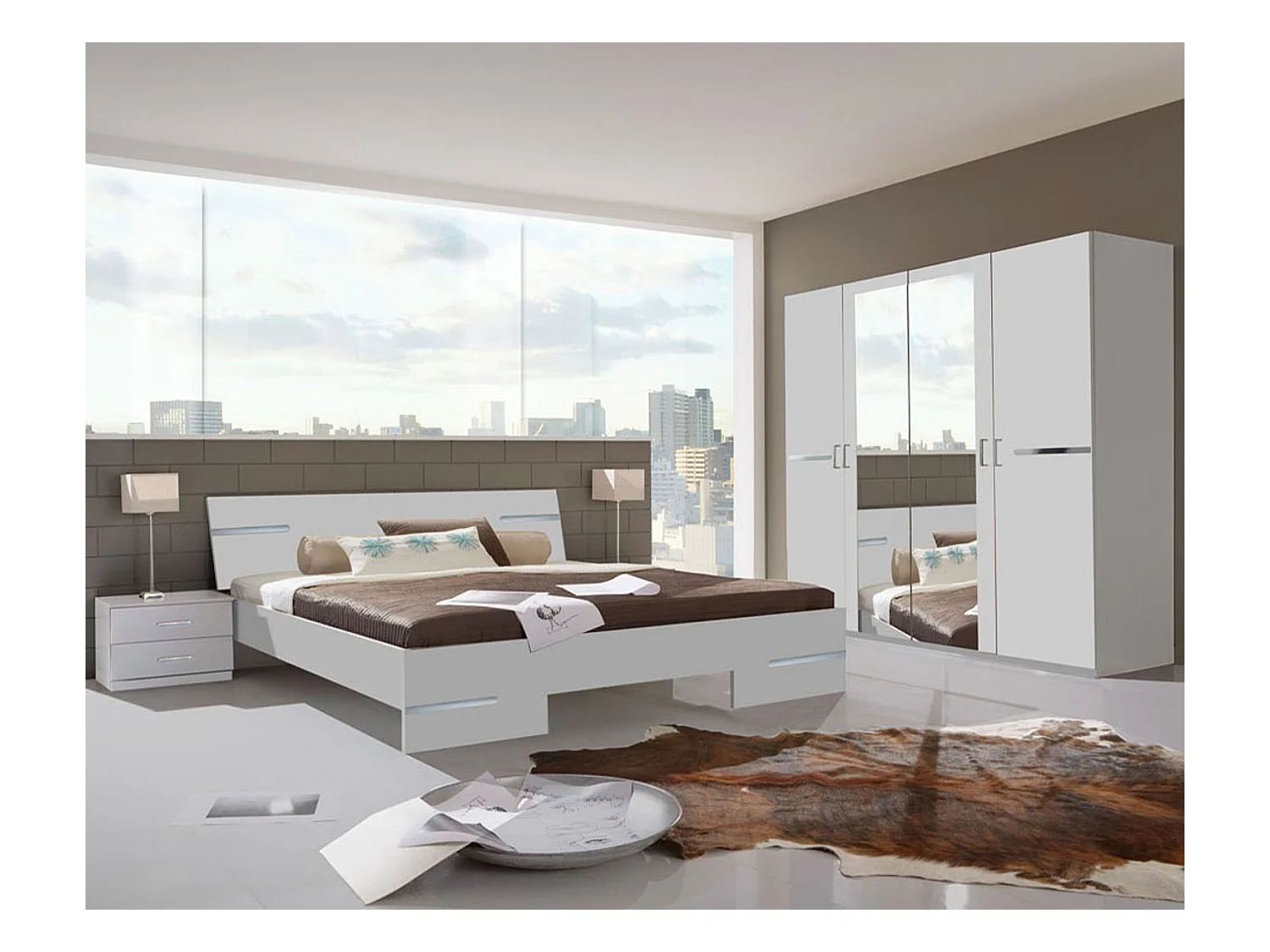 Chambre adulte en panneaux de particules coloris blanc - 160 X 200 cm