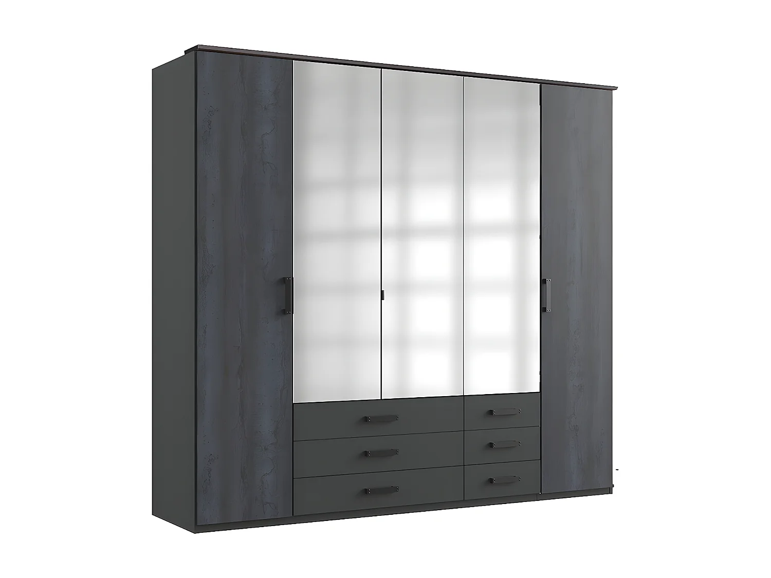 Chambre à coucher complète adulte (lit 180 x 200cm + 2 chevets + armoire) coloris gris foncé