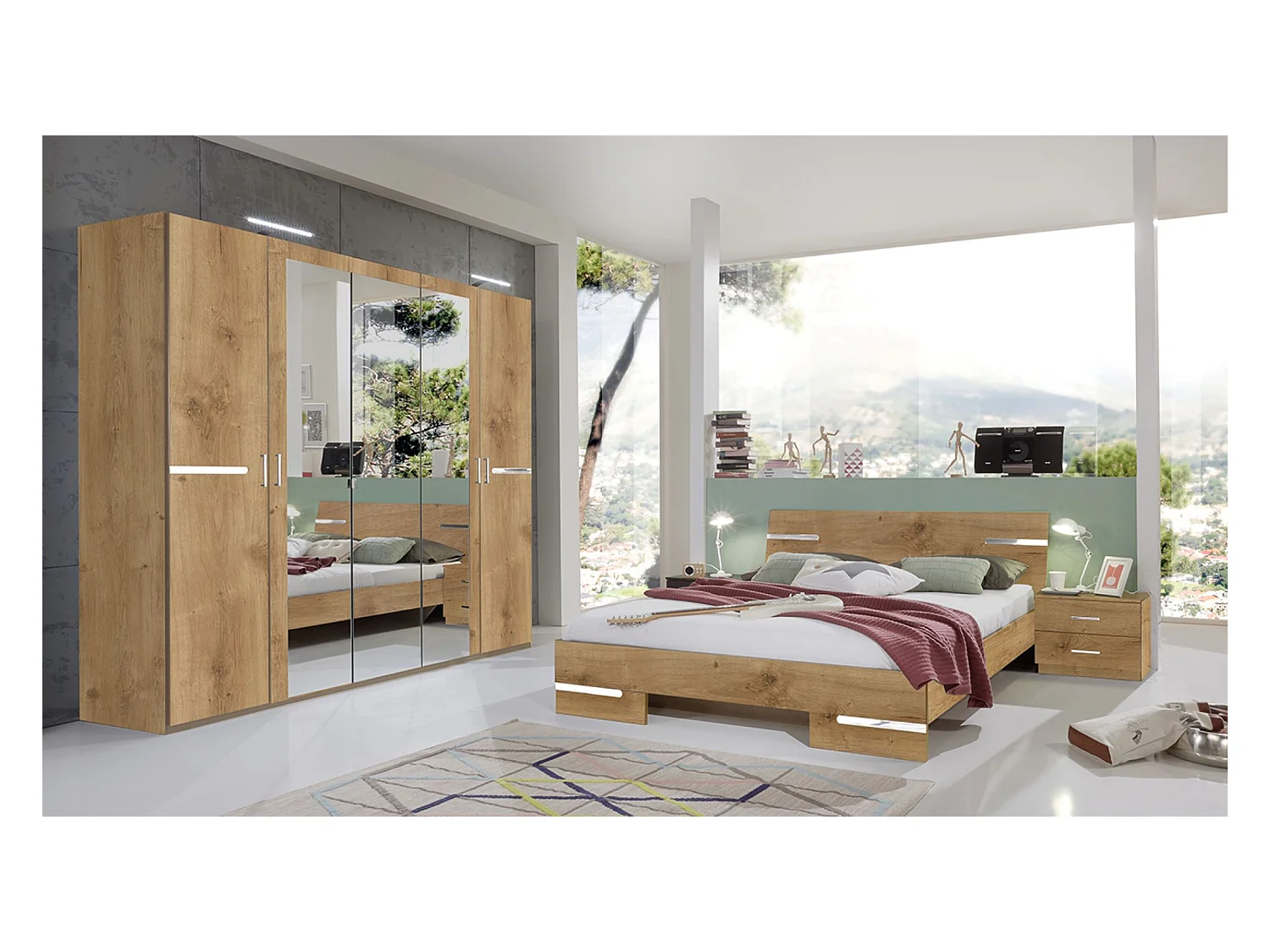 Chambre à coucher complète adulte (lit 140x200 cm + 2 chevets + armoire)
