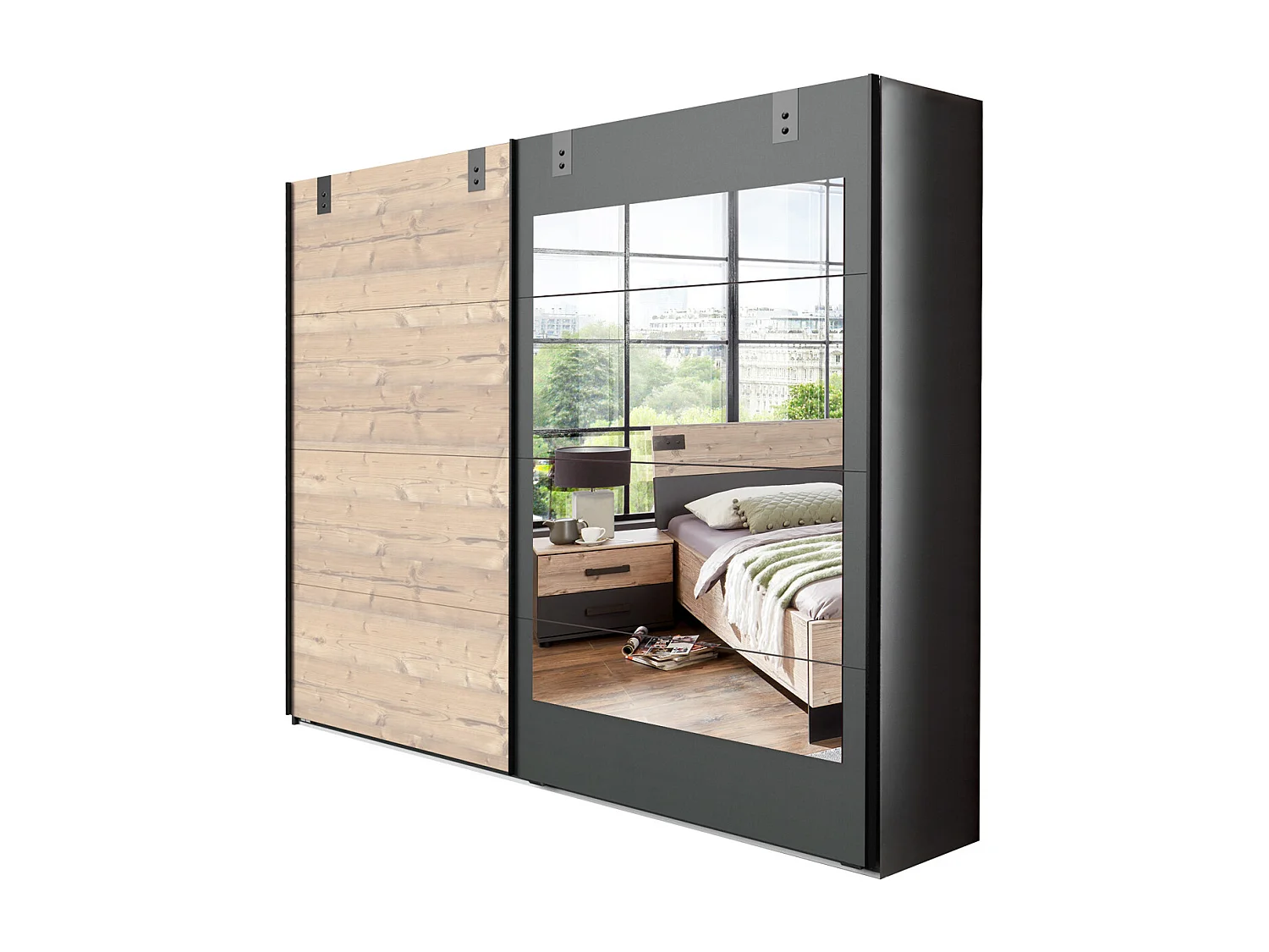 Chambre à coucher complète adulte (lit 160x200 cm + 2 chevets + armoire) coloris chêne