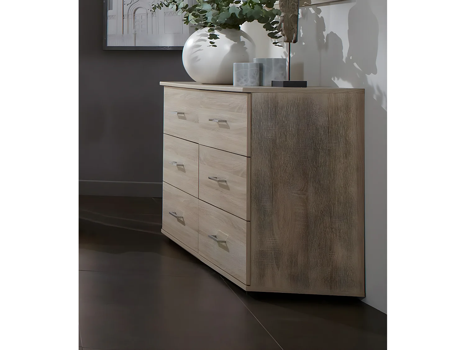 Chambre adulte imitation chêne en panneaux de particules - Dim : 140 X 200 cm