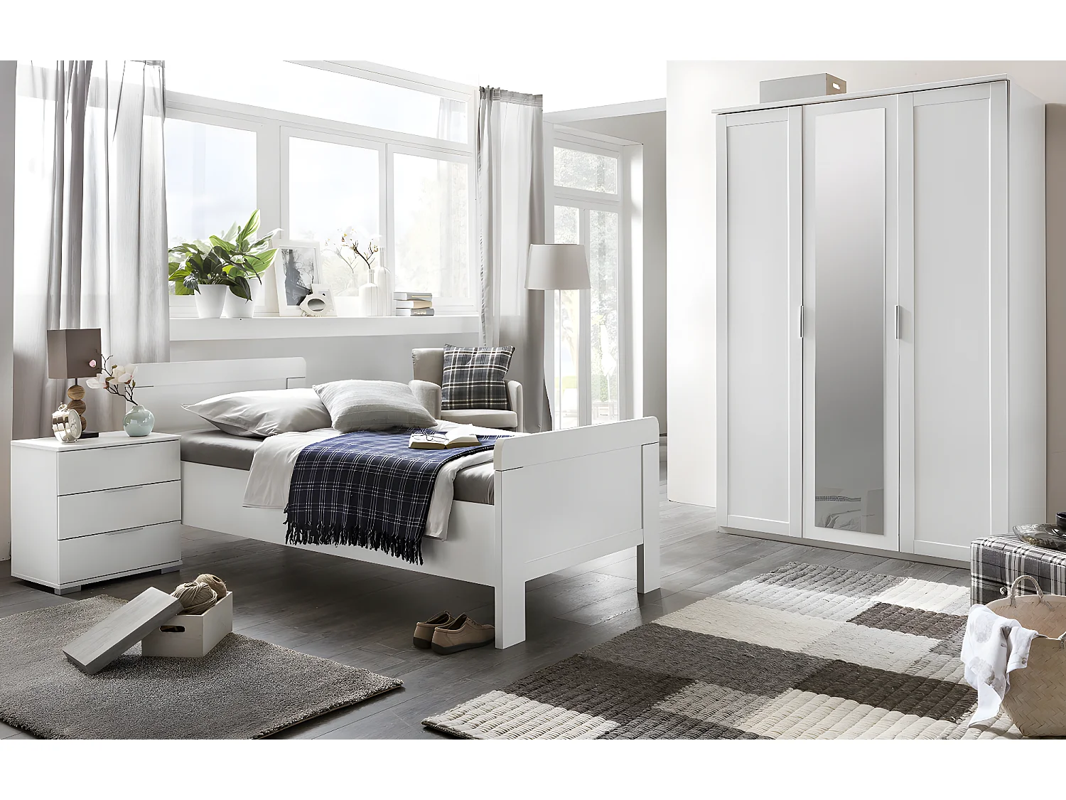 Chambre à coucher complète enfant (lit 90x200cm + chevet + armoire) coloris blanc