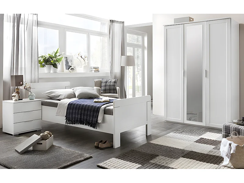 Chambre à coucher complète enfant (lit 90x200cm + chevet + armoire) coloris blanc