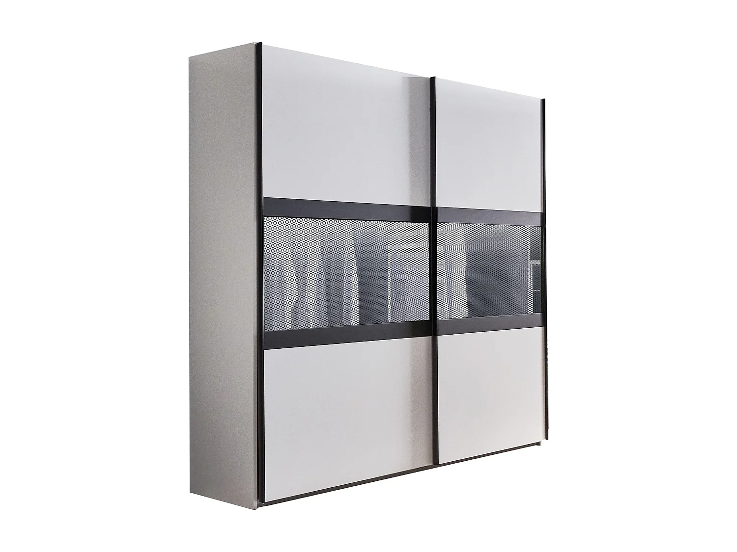 Ensemble de chambre à coucher ( armoire + lit + 2 chevets ) coloris Blanc, rechampis graphite