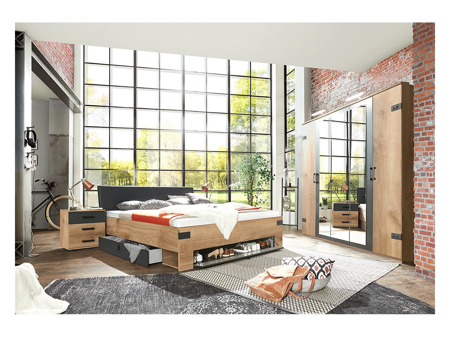 Chambre à coucher complète adulte (lit Queen Size 160 x 200cm + 2 chevets + armoire)