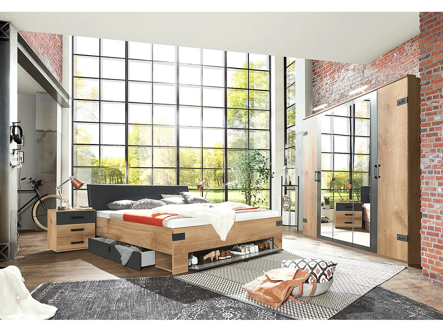 Chambre à coucher complète adulte (lit Queen Size 160 x 200cm + 2 chevets + armoire)