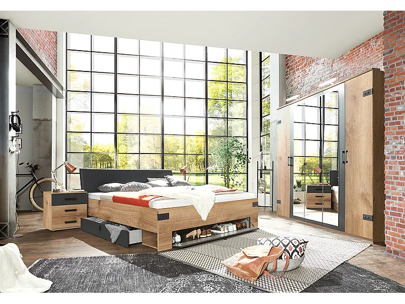 Chambre à coucher complète adulte (lit Queen Size 160 x 200cm + 2 chevets + armoire)