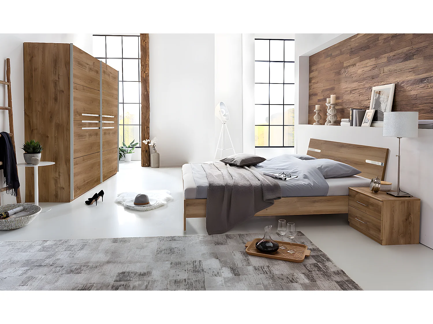 Chambre à coucher complète adulte (lit 160x200cm + 2 chevets + armoire)