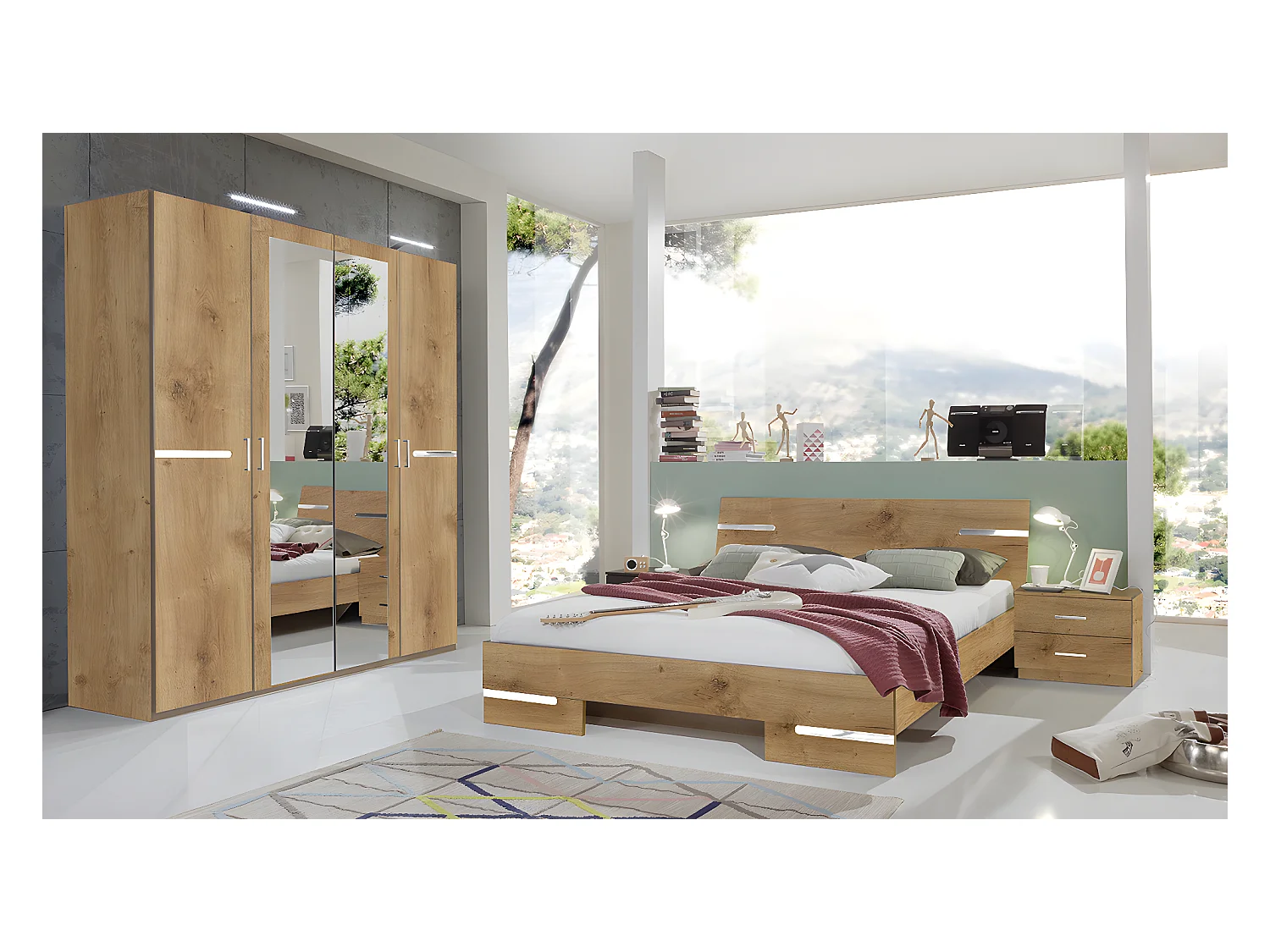 Chambre à coucher complète adulte (lit 140x190cm + 2 chevets + armoire)