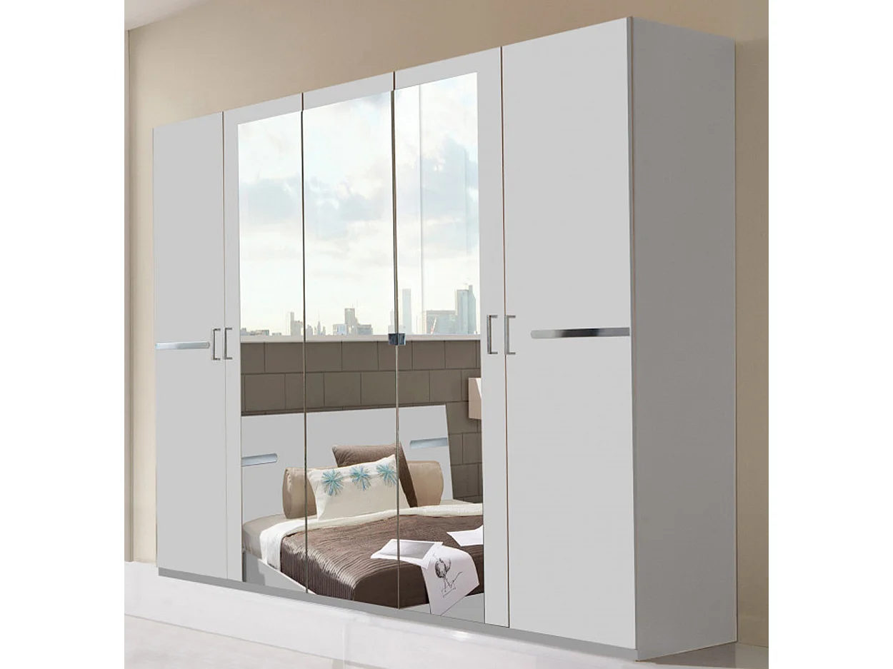 Chambre à coucher complète adulte (lit 140x190 cm + 2 chevets + armoire) coloris blanc/chrome brillant