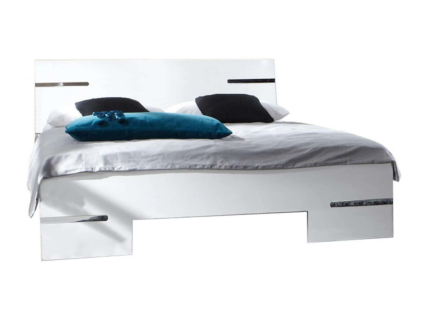 Chambre à coucher complète adulte (lit 140x190 cm + 2 chevets + armoire) coloris blanc/chrome brillant