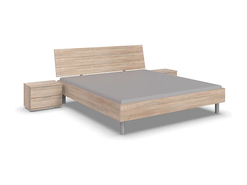 Chambre à coucher complète adulte ( lit adulte + 2 chevets ) coloris imitation chêne