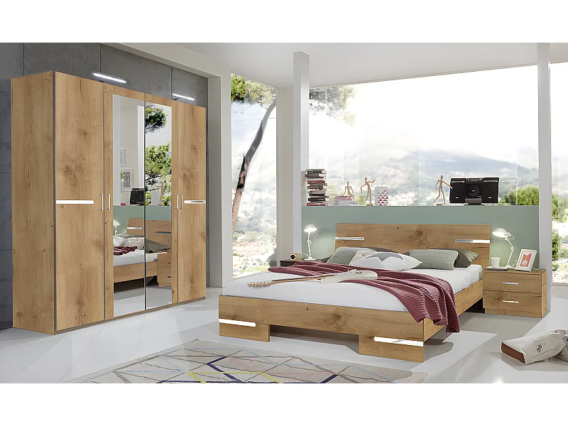 Chambre à coucher complète adulte (lit 180x200 cm + 2 chevets + armoire)