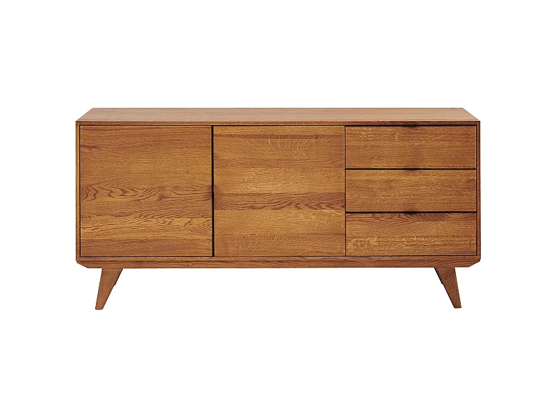 Buffet bas rétro en bois chêne 2 portes 3 tiroirs L160 noir - MALLET