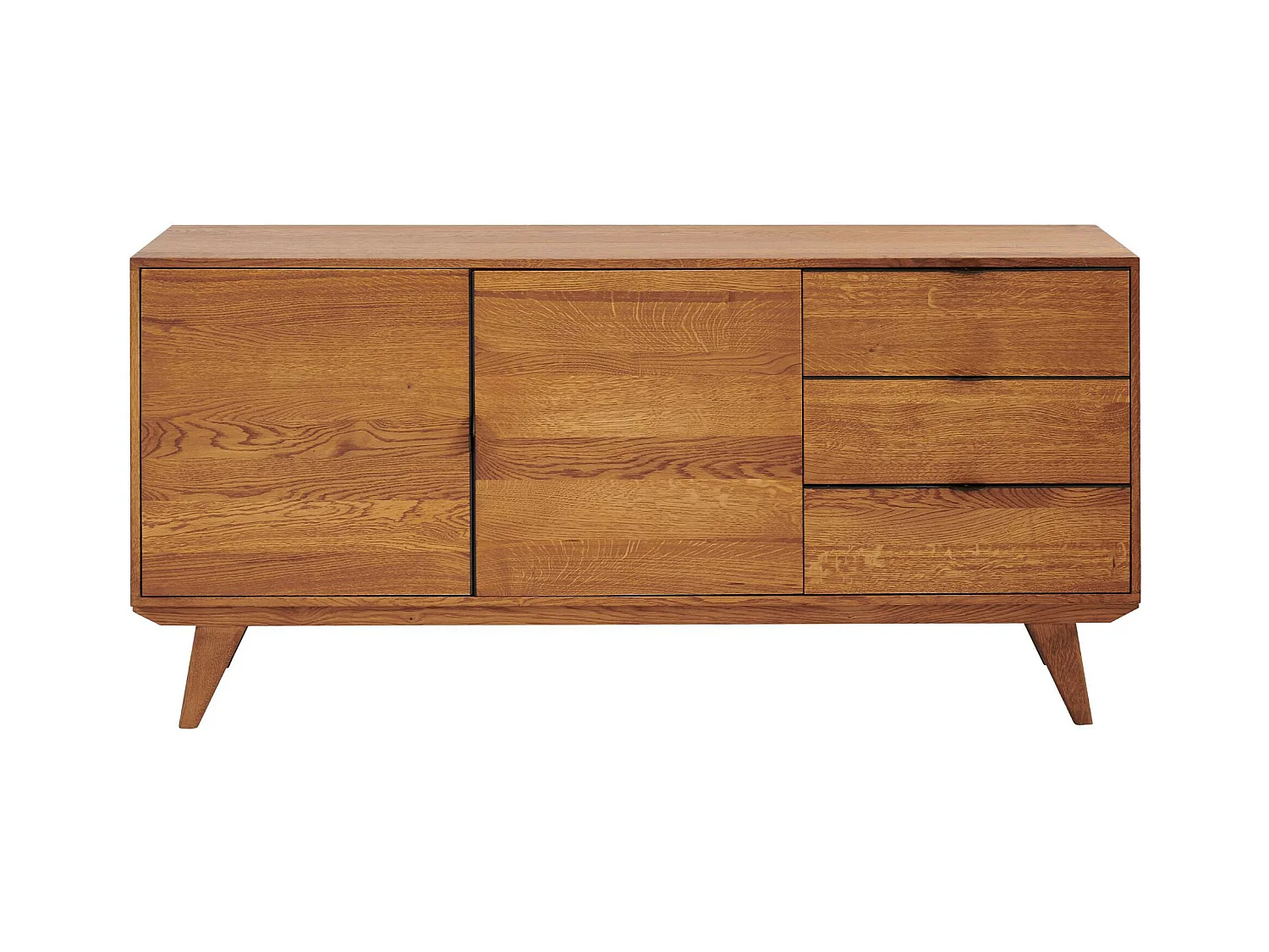 Buffet bas rétro en bois chêne 2 portes 3 tiroirs L160 noir - MALLET