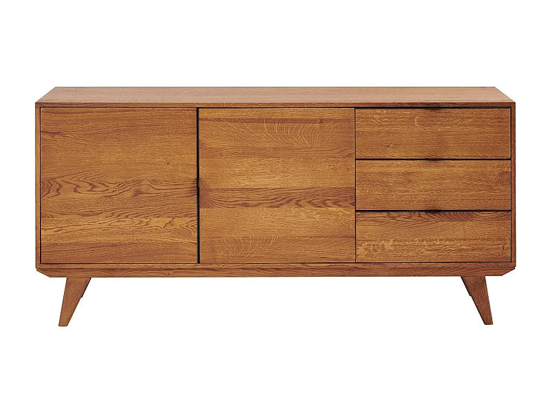 Buffet bas rétro en bois chêne 2 portes 3 tiroirs L160 noir - MALLET