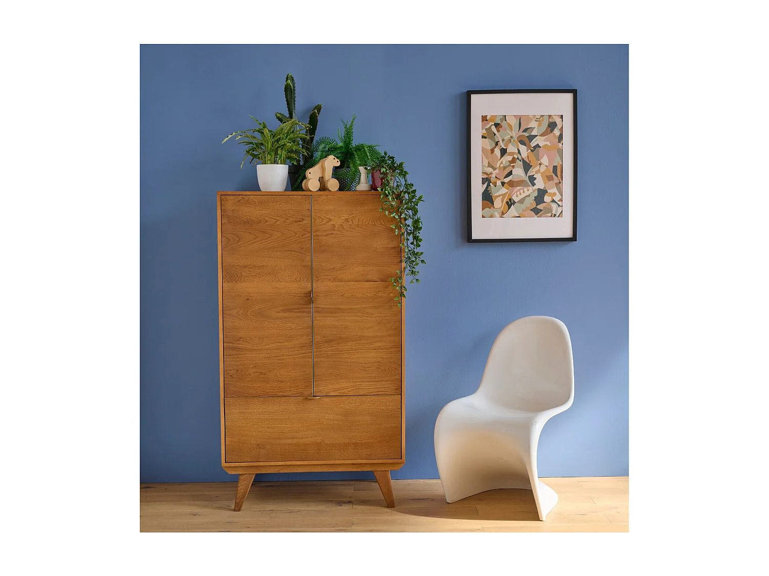 Buffet haut rétro en bois 2 portes 1 tiroir L80 H140 bronze - MALLET